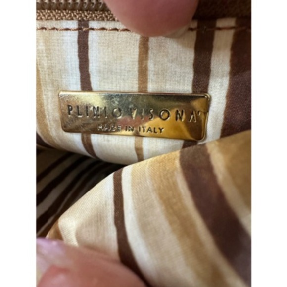 PLINIO VISONA Brown Leather Shoulder Bag Made in Italy Authentic Designer - Picture 9 of 9